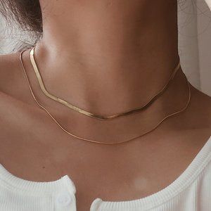 NEW 18K Gold Plated Layered Snake Chain Necklace